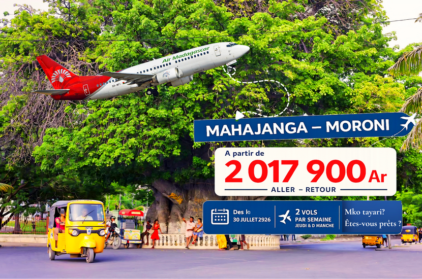 Madagascar devient plus proche : Mahajanga – Moroni à 2 017 900 Ar aller et retour !
